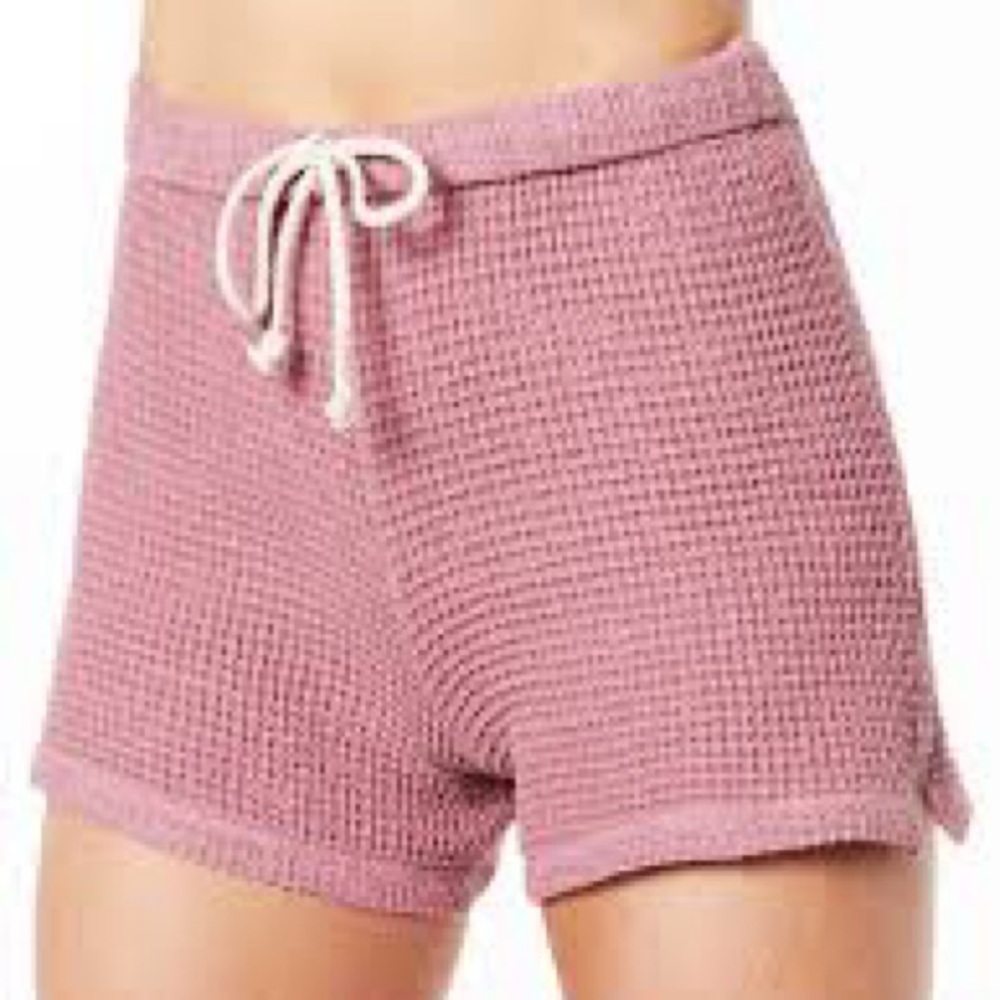 DONNI. Mauve Pink Waffle Knit Shorts Rhubarb